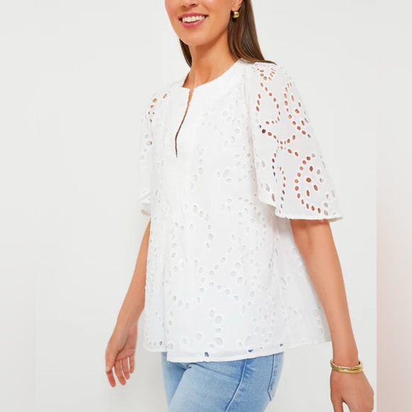 Tuckernuck White Eyelet Finley Flutter Sleeve Top - Picture 2 of 9